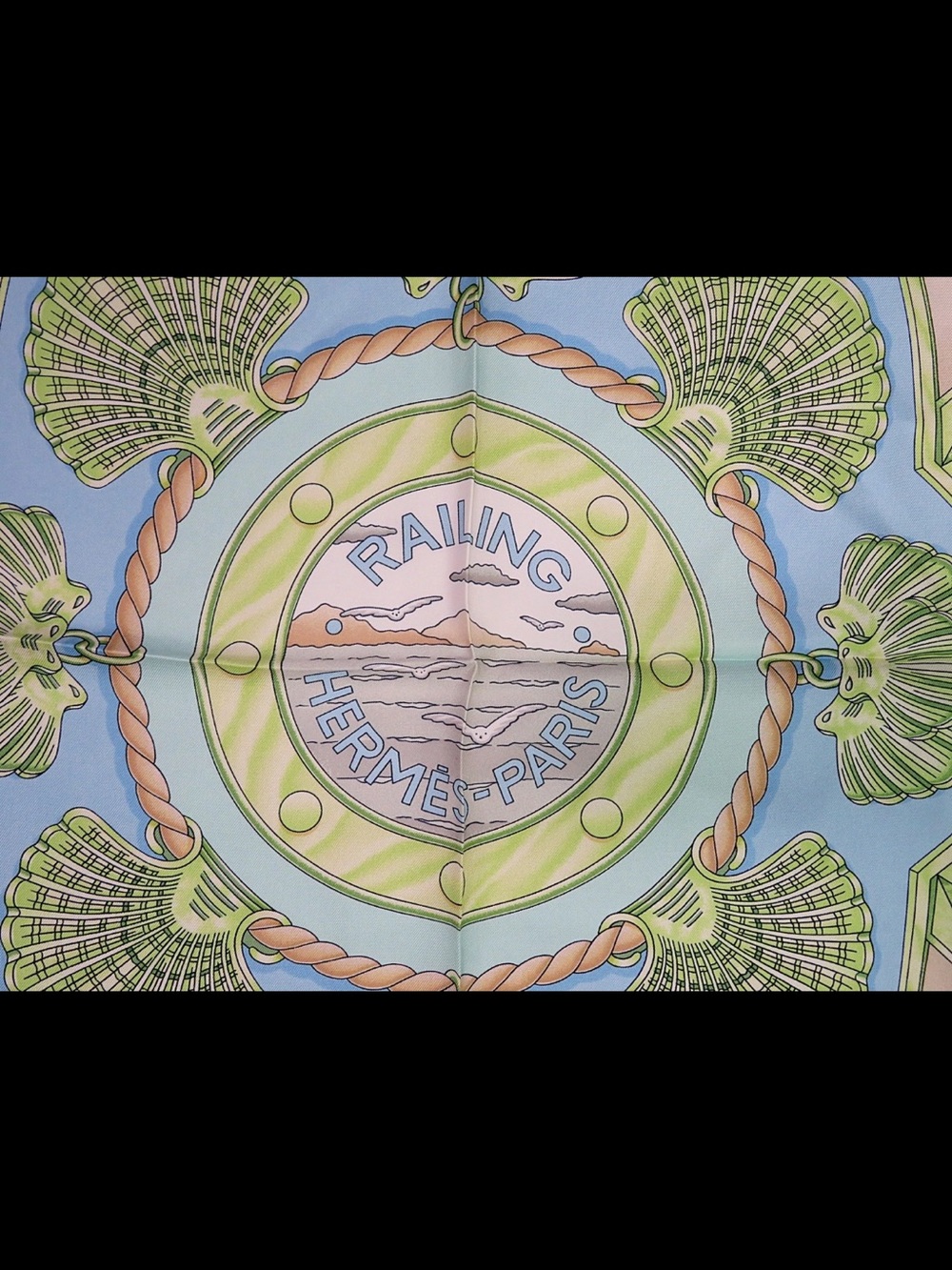Hermes Pale Blue and Green Silk Nautical Square Scarf - Picture 7 of 16